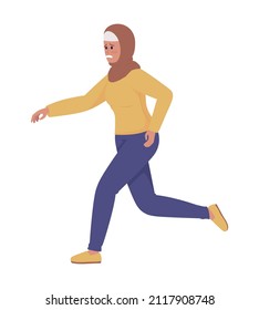 Carácter vectorial de color semiplano de la mujer en ejecución. Figura femenina. Persona de cuerpo entero sobre blanco. Situación común aislado ilustración de estilo de dibujos animados modernos para diseño gráfico y animación