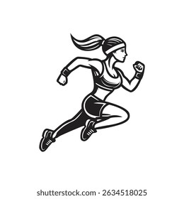 Running woman  side view. Abstract isolated vector silhouette