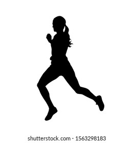 Running woman, side view, isolated vector silhouette