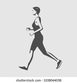 Running woman. Side view silhouette. Sport and recreation