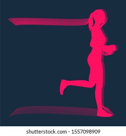 Running woman. Side view silhouette. Sport and recreation. Particles trail