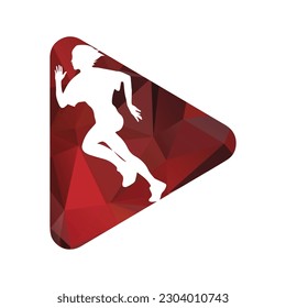 Running woman side view. vector illustration. inside the shape of play button pattern color. 