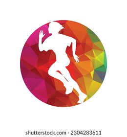 Running woman side view. vector illustration. inside the shape of circle pattern color. 