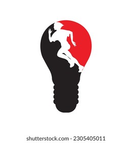 Running woman side view. vector illustration. inside the shape of blub black and red color.