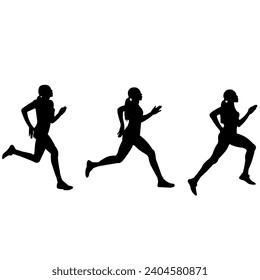 Running woman side view vector silhouette