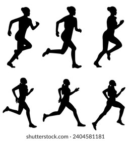 Running woman side view vector silhouette