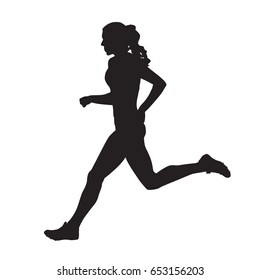 Running Woman Side View Vector Silhouette