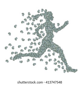Running woman. The silhouette of feathers on a white background.