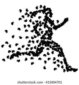 Running woman. The silhouette of feathers on a white background.
