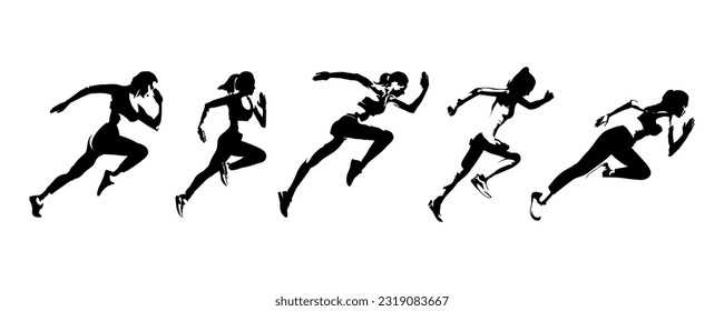 Running woman silhouette. Set of female sprinter vector illustration
