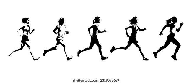 Running woman silhouette. Set of female sprinter vector illustration