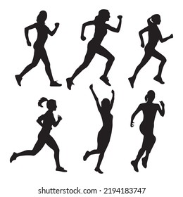 Running Woman Silhouette Set Vector Illustration Stock Vector (Royalty ...