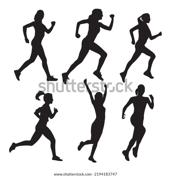 Running Woman Silhouette Set Vector Illustration Stock Vector (Royalty ...