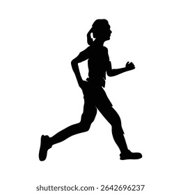 Running Woman Silhouette Vectorl, Female Jogger Clipart for Fitness and Sports Design.