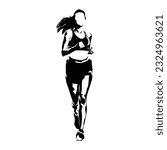 Running woman silhouettes on white background isolated. Silhouette of a running woman with front view vector illustration