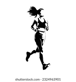 Running woman silhouettes on white background isolated. Silhouette of a running woman with side view vector illustration