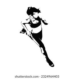 Running woman silhouettes on white background isolated. Silhouette of a running woman with top view vector illustration