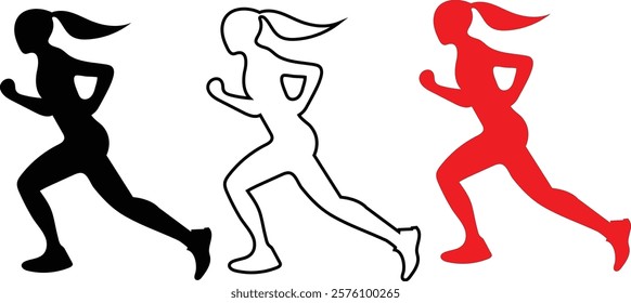 Running Woman Silhouettes on white background  