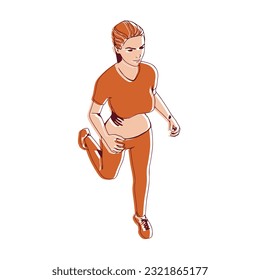 Running woman. Sport girl illustration. Casual sportwear - t-shirt, breeches and sneakers. Young woman wearing workout clothes. Sport fashion girl outline in urban casual style.