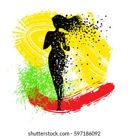 Running woman. Sport/Fitness poster with silhouette of star particles. For logo, T-shirt design, banner, poster or fitness club. inspirational  vector illustration.