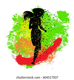 Running woman. Sport/Fitness poster with silhouette of star particles. For logo, T-shirt design, banner, poster or fitness club. inspirational  vector illustration.