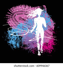 Running woman. Sport/Fitness poster with silhouette of star particles. For logo, T-shirt design, banner, poster or fitness club. inspirational  vector illustration.