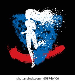 Running woman. Sport/Fitness poster with silhouette of star particles. For logo, T-shirt design, banner, poster or fitness club. inspirational  vector illustration.