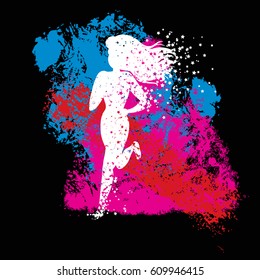 Running woman. Sport/Fitness poster with silhouette of star particles. For logo, T-shirt design, banner, poster or fitness club. inspirational  vector illustration.