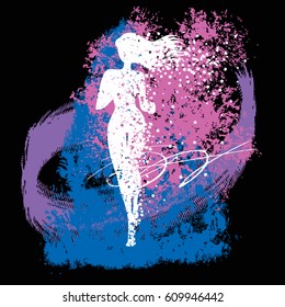 Running woman. Sport/Fitness poster with silhouette of star particles. For logo, T-shirt design, banner, poster or fitness club. inspirational  vector illustration.