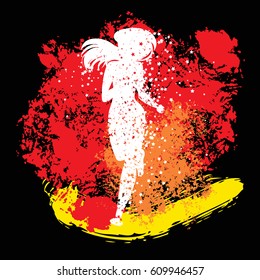 Running woman. Sport/Fitness poster with silhouette of star particles. For logo, T-shirt design, banner, poster or fitness club. inspirational  vector illustration.