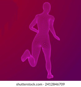 Running woman. Sprinter silhouette. Wireframe low poly mesh vector illustration