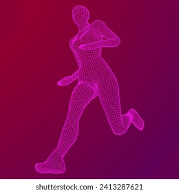 Running woman. Sprinter silhouette. Wireframe low poly mesh vector illustration