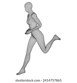 Running woman. Sprinter silhouette. Wireframe low poly mesh vector illustration