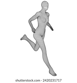 Running woman. Sprinter silhouette. Wireframe low poly mesh vector illustration