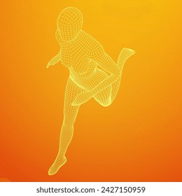 Running woman. Sprinter silhouette. Wireframe low poly mesh vector illustration