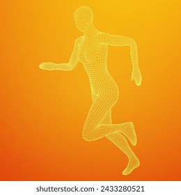 Running woman. Sprinter silhouette. Wireframe low poly mesh vector illustration