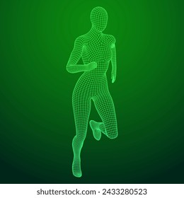 Running woman. Sprinter silhouette. Wireframe low poly mesh vector illustration