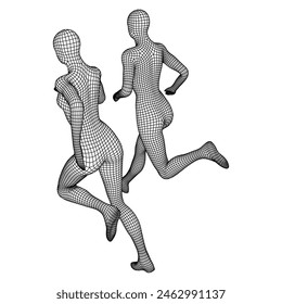 Running woman. Sprinter silhouette. Wireframe low poly mesh vector illustration