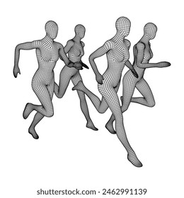 Running woman. Sprinter silhouette. Wireframe low poly mesh vector illustration