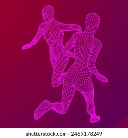 Running woman. Sprinter silhouette. Wireframe low poly mesh vector illustration