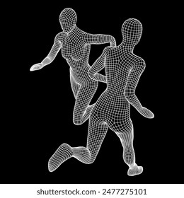 Running woman. Sprinter silhouette. Wireframe low poly mesh vector illustration