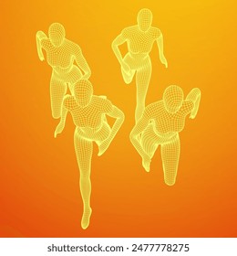 Running woman. Sprinter silhouette. Wireframe low poly mesh vector illustration