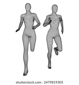 Running woman. Sprinter silhouette. Wireframe low poly mesh vector illustration