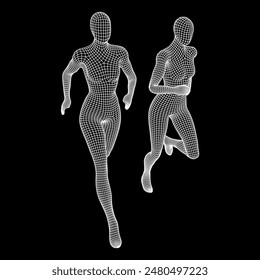 Running woman. Sprinter silhouette. Wireframe low poly mesh vector illustration