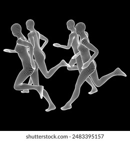 Running woman. Sprinter silhouette. Wireframe low poly mesh vector illustration