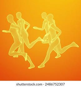 Mujer corriendo. Silueta de velocista. Ilustración vectorial de malla de polietileno baja