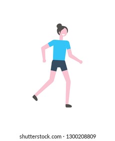 Running woman vector, healthy active lifestyle of young lady. Person wearing special sportswear, exercising energetic student. Athlete female training