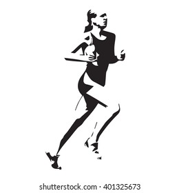 Running woman vector illustration, run girl silhouette