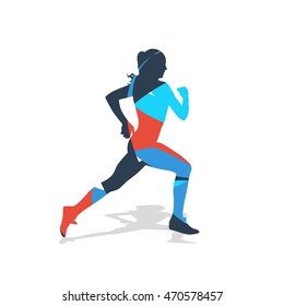 Running woman vector silhouette. Abstract silhouette of jogging woman