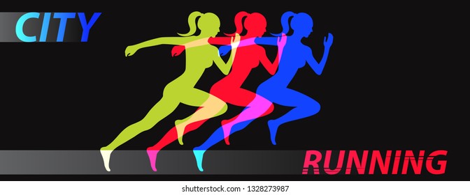 Running woman vector symbol, sport and competition concept background. Vector illustration